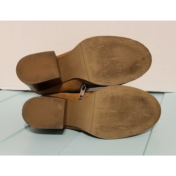 MIA Heritage Genessa Bark Chestnut Brown Suede Strappy Stacked Heel Booties 8.5 - Picture 9 of 9
